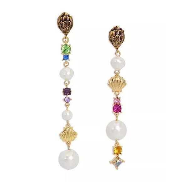 Kurt Geiger Pearl Rhinestone Signature Eagle Shell Linear Earrings - Picture 1 of 7